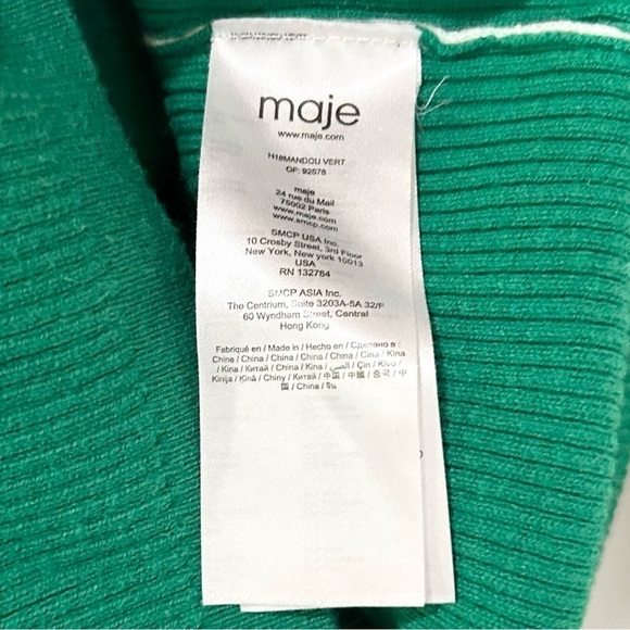 Maje Ribbed Zip Front Cotton Wool Sweater in‎ Green 2 M - Picture 8 of 8